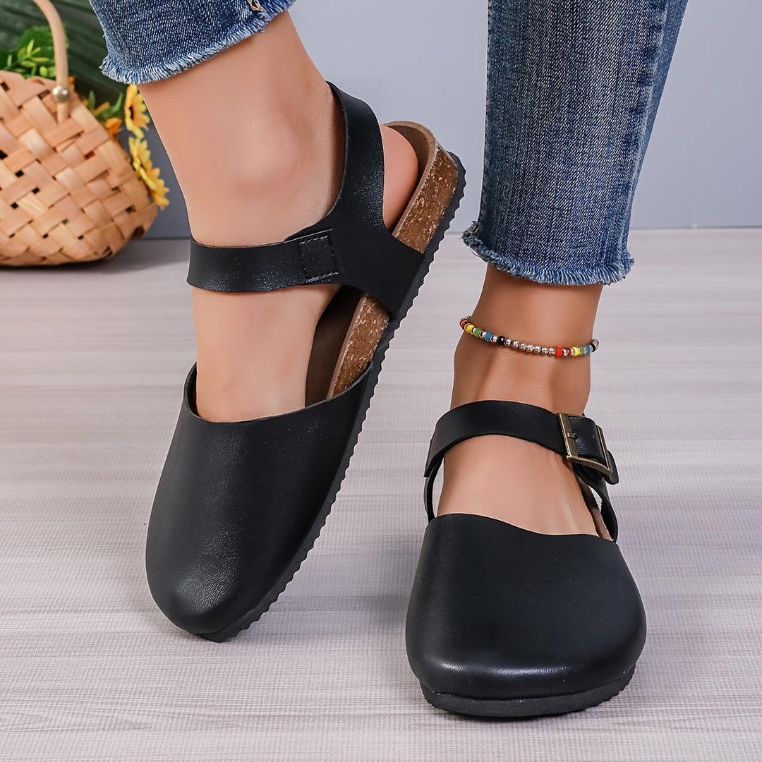 Drune | Retro Damen Slingback Sandalen mit Kork und Geschlossener Spitze