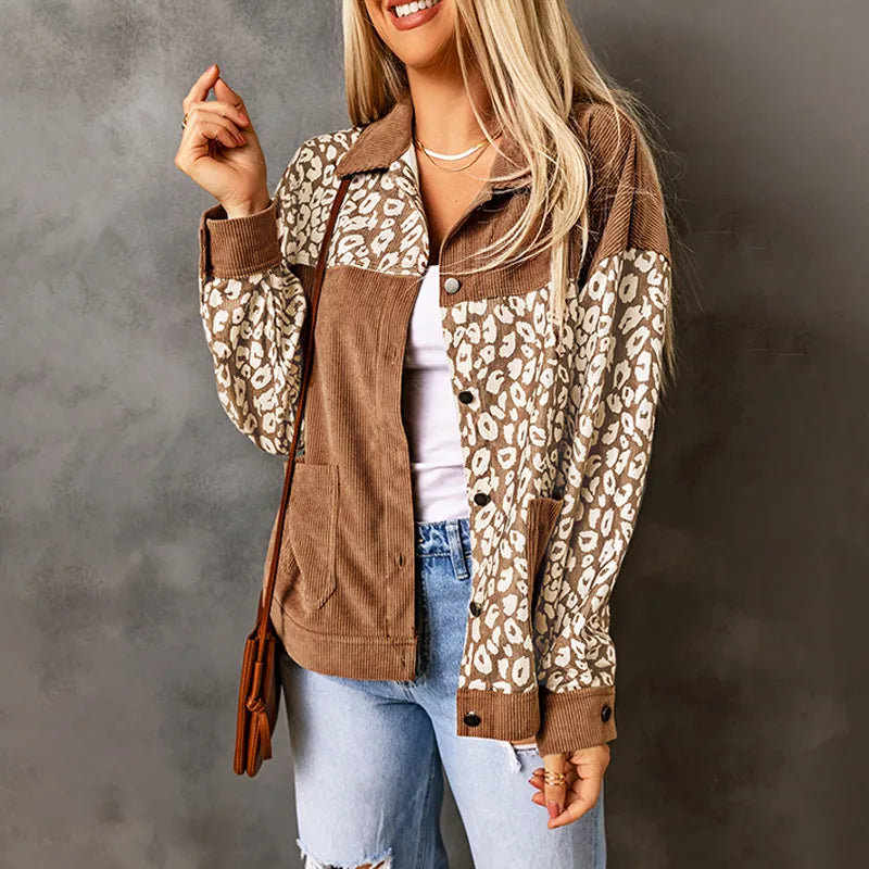 Drune | Damen Cordjacke mit LeopardenDetails