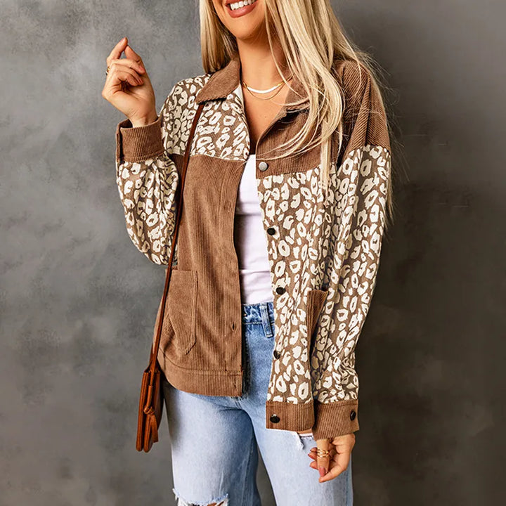Drune | Damen Cordjacke mit LeopardenDetails