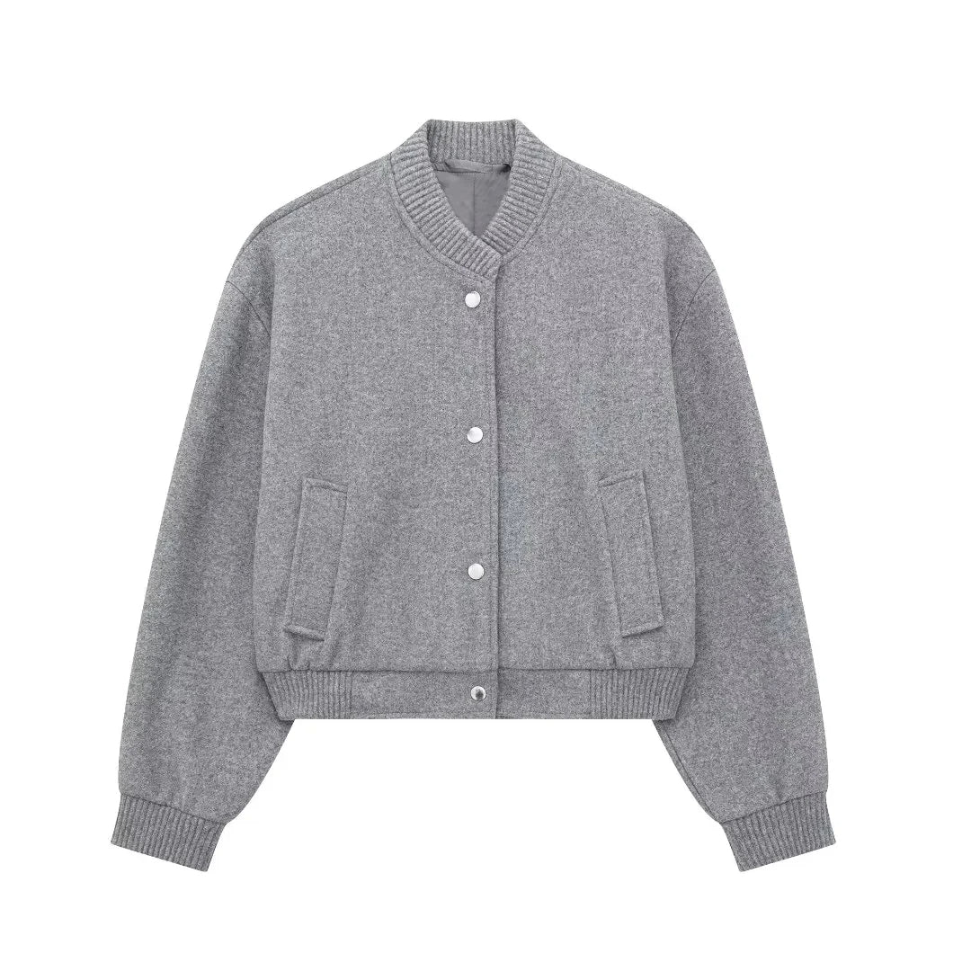 Drune | Damen Cropped Bomberjacke mit Druckknöpfen
