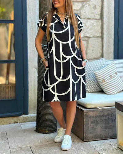 Drune | Bedrucktes Midikleid mit Kurzen Ärmeln