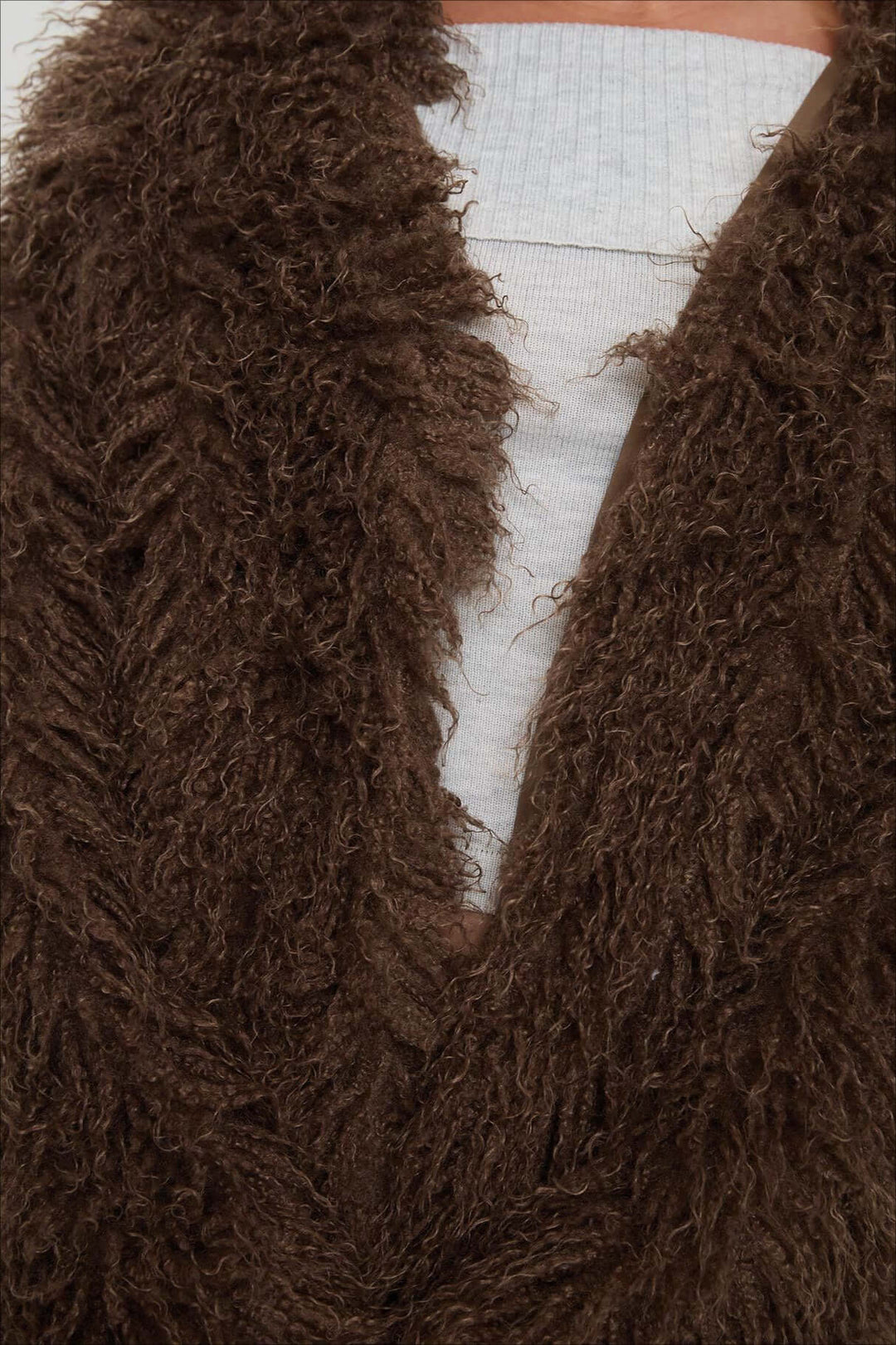 Drune | Fluffy Brown Faux Fur Übergroße Jacke