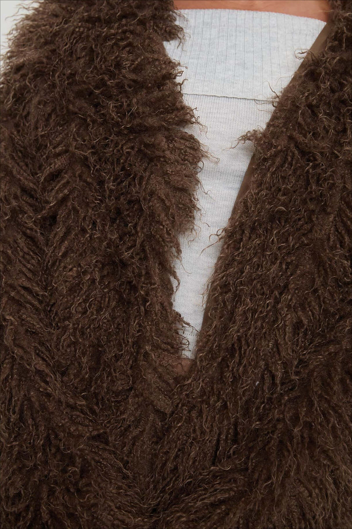Drune | Fluffy Brown Faux Fur Übergroße Jacke