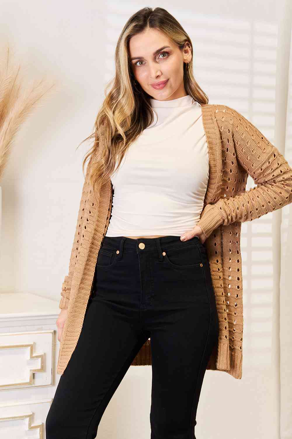 Drune | Horizontal gerippte Strickjacke mit offener Vorderseite