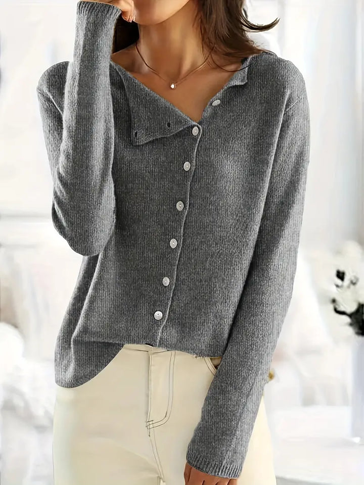 Drune | Strickjacke Wollmischung Asymmetrischer Knopfverschluss Lockere Passform V-Ausschnitt