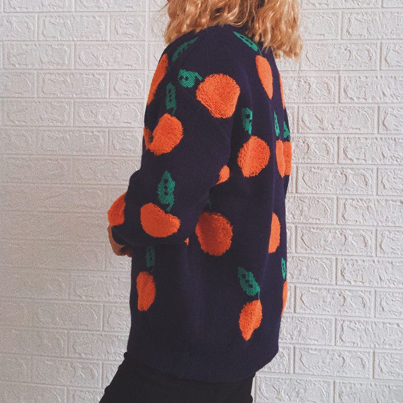 Drune | Strickpullover mit Früchteprint Weich und Einzigartig Gemütliche Passform