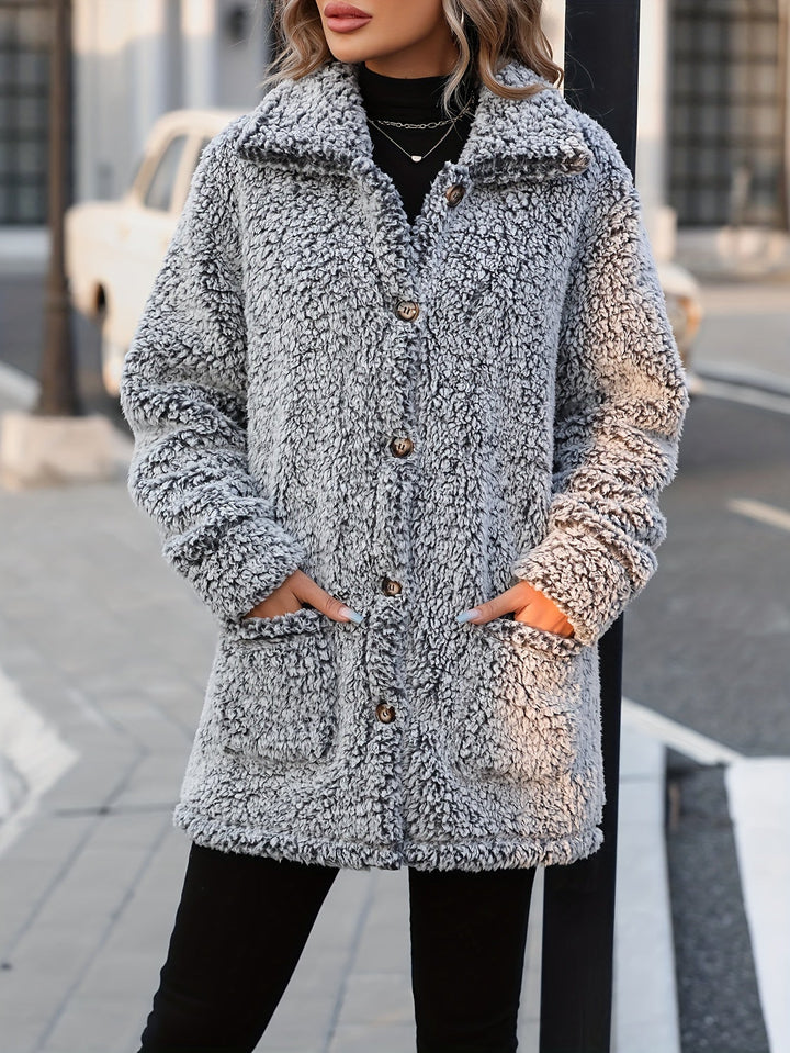 Drune | Lange Teddyjacke mit Knöpfen Polyester Komfortabel und Warm