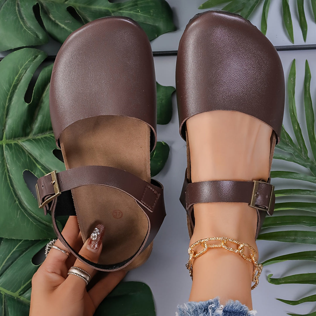 Drune | Retro Damen Slingback Sandalen mit Kork und Geschlossener Spitze