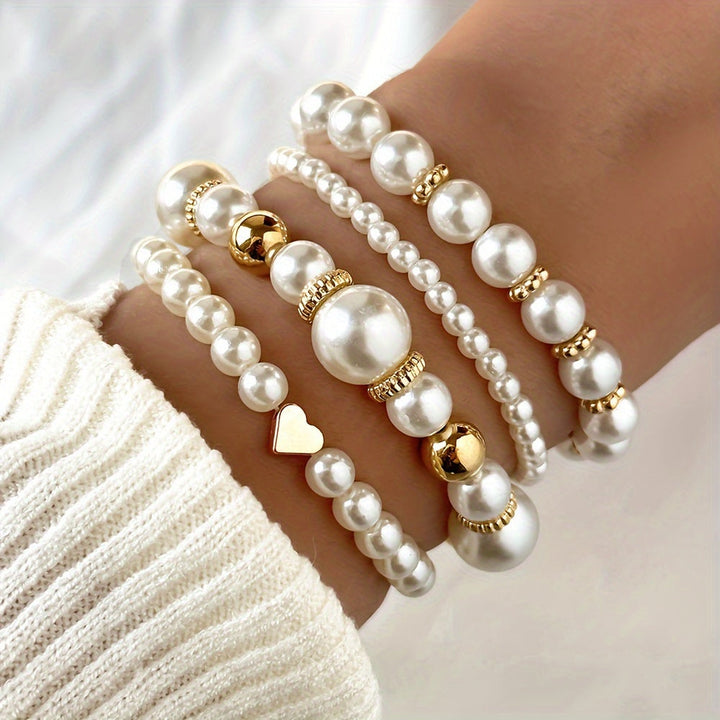 Drune | Stilvolle Satz Aus 4 Armbändern Mit Kunstperlen Zeitlose Eleganz