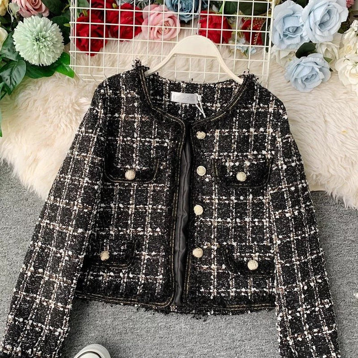 Drune | Tweed-Jacke - Goldenen Knopf Akzente - Klassische Eleganz - Anspruchsvolles Schichten