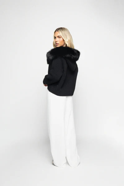 Drune | Strickjacke mit Kunstpelzkragen Reißverschlussverschluss Warm und Stilvoll