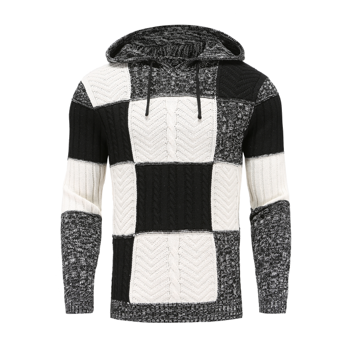 Drune | Kapuze Strickdesign Patchwork Muster Bequeme Passform