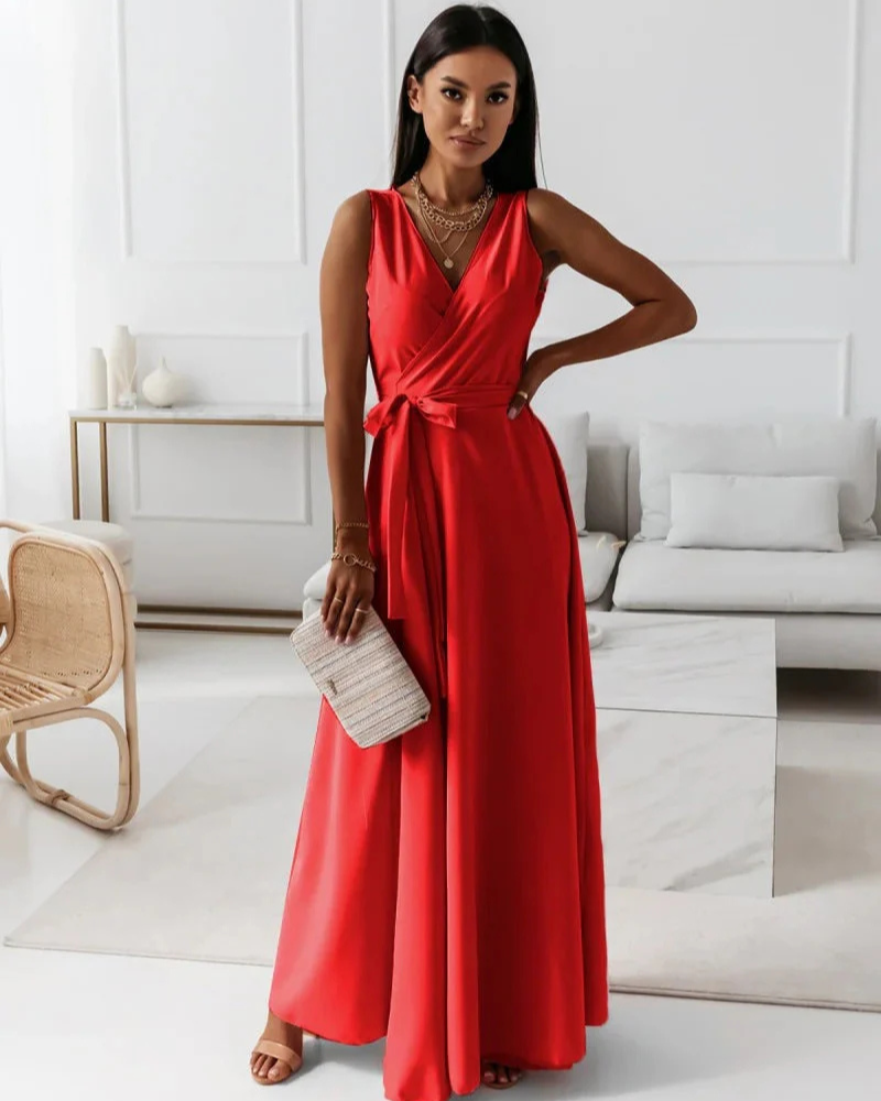 Drune | Langes V-Ausschnitt Kleid für Damen Maxi