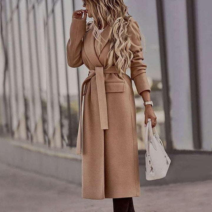 Drune | Trenchcoat Langer Eleganter Schnitt Taillierter Gürtel Klassische Breite Revers