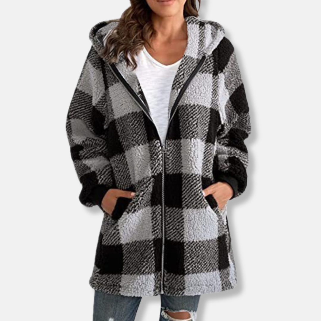 Drune | Damen Kapuzenjacke – Oversized Fit – Weicher Strick – Karomuster – Voller Reißverschluss – Lässige Schicht