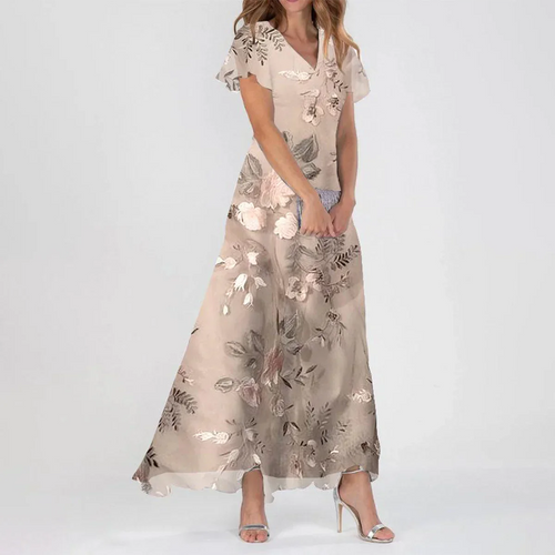 Drune | Stylisches Kurzarm Maxikleid mit Floralem Print