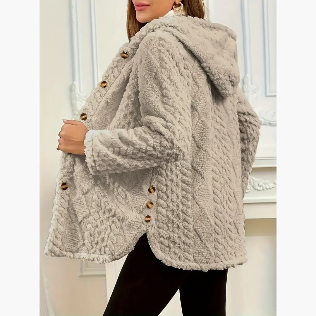 Drune | Gemütlicher Hoodie mit Teddy-Pullover und Knopf vorne für Damen