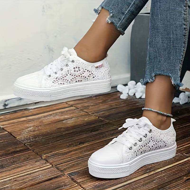Damen Luftige Spitzen Sneaker Leicht mit Plateausohle