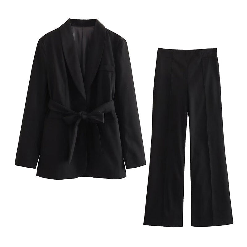 Drune 2-teiliger Damenanzug | Eleganter Blazer mit Gürtel und passender Hose