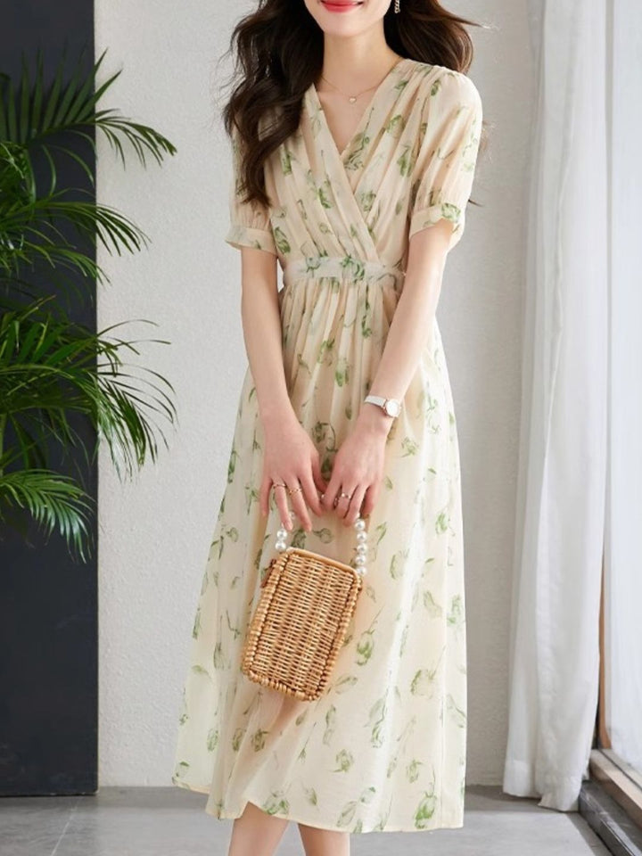 Drune | Temperament Kurzarm Chiffonkleid