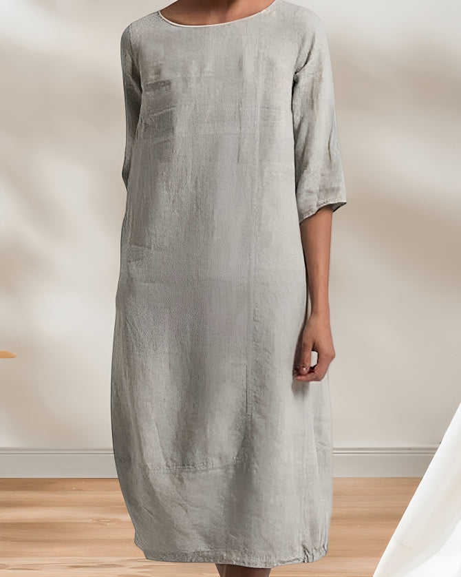 Drune | Ladies Lässig Leinen Look Einfaches Midikleid