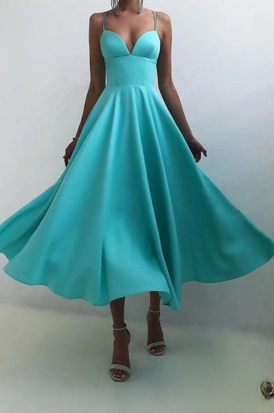 Drune | elegantes Midi-Kleid mit Spaghettiträgern für besondere Anlässe