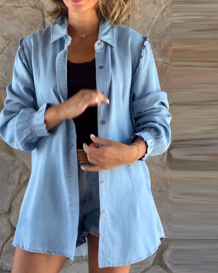 Drune | Lässige Lange Denim Hemd Baumwolle Komfortabel und Entspannt