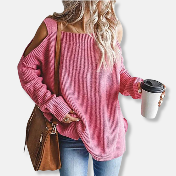 Drune | Sweatshirt - Offene Schulter Strick - Lockere Passform - Strukturierter Stoff