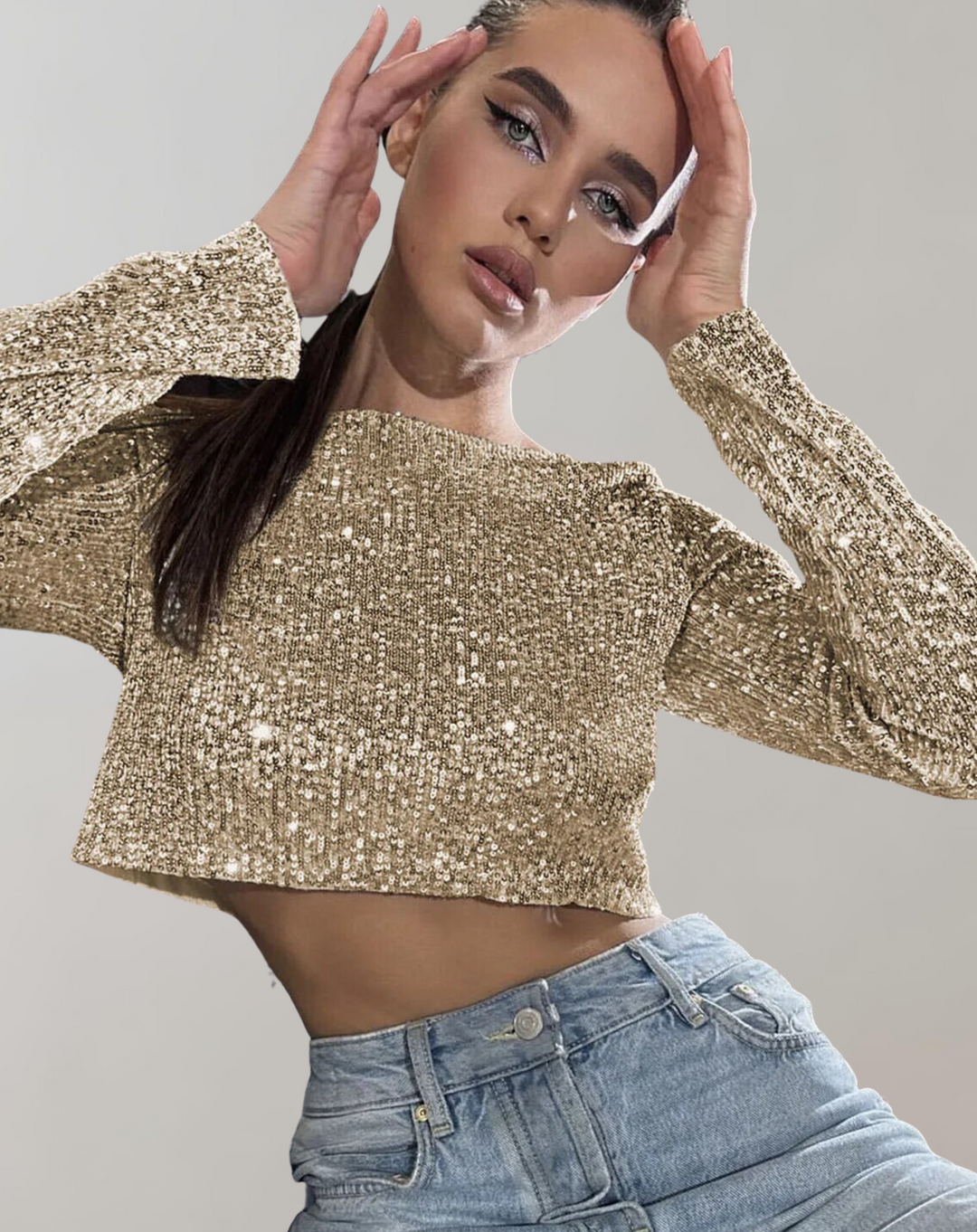 Drune | Damen Pailletten-Crop-Top