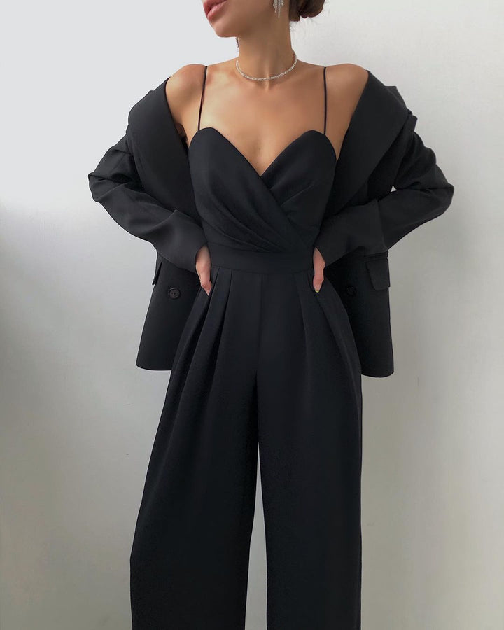 Drune | Damen Eleganter Fließender Jumpsuit mit Spaghettibändern für Festliche Anlässe