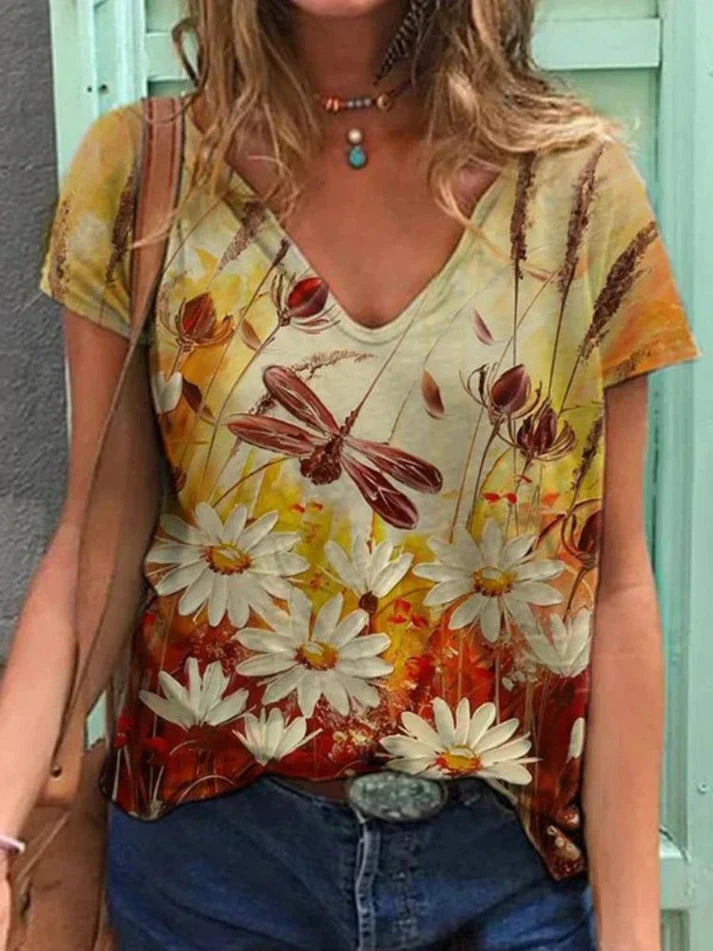 Drune | Shirt Mit V-ausschnitt Malerei Blumenkunst