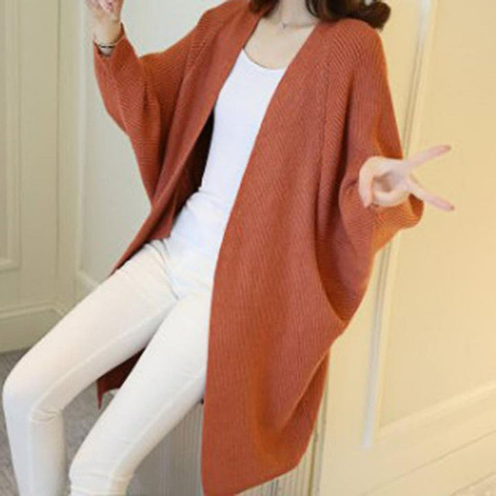 Drune | Lange Strickjacke Weiches Strickmaterial Offene Vorderseite Lockerer Schnitt Mit Taschen