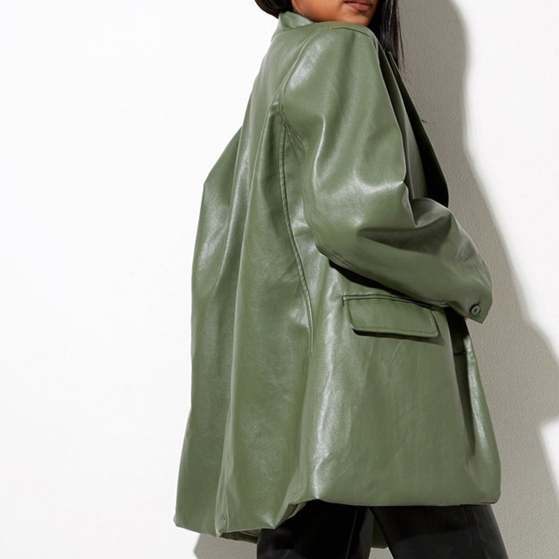 Drune | Vintage Blazer mit Lederlook für Damen