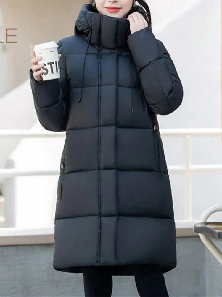 Drune | Stylische Khakifarbene Pufferjacke mit Kapuze und Reißverschluss