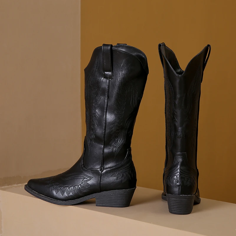 Drune | Westernstiefel mit Detaillierten Stickereien & Niedrigem Absatz Cowboystiefel Damen