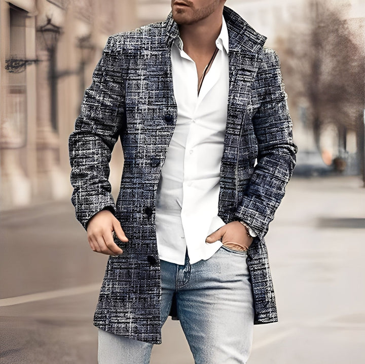 Drune | Lässiger Langer Tweed-Mantel für Herren