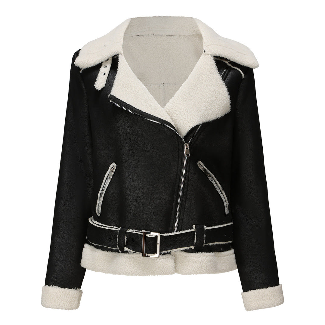 Drune | Winterjacke aus Kunstwildleder mit Fell und Gürtel
