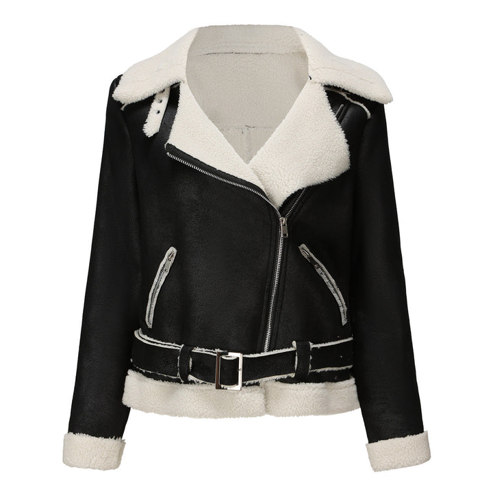 Drune | Winterjacke aus Kunstwildleder mit Fell und Gürtel