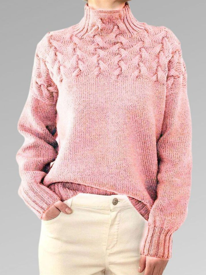 Drune - Damen hochkragen Kabelstrickpullover