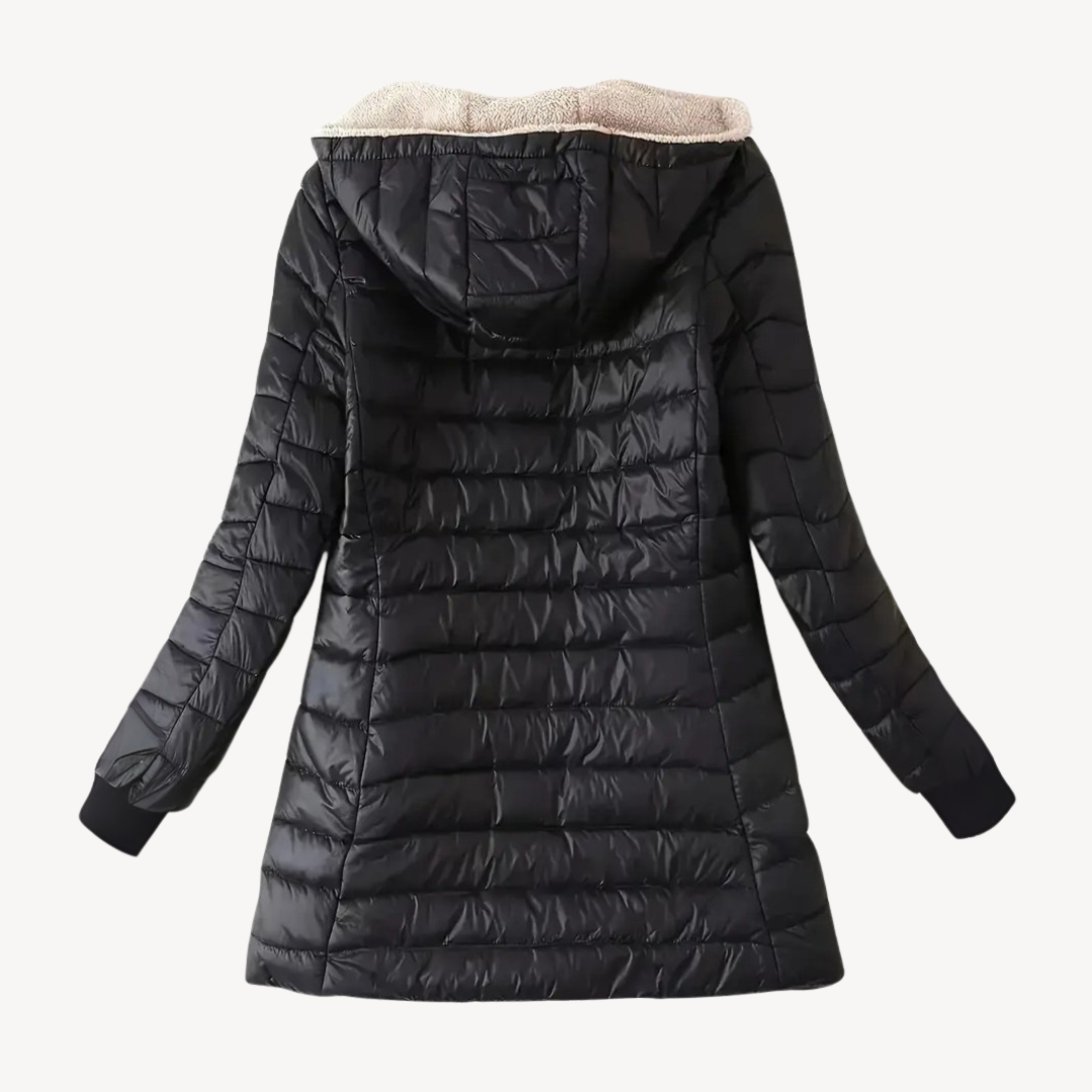 Drune | Damen Kapuzen-Puffermantel mit Sherpa-Futter