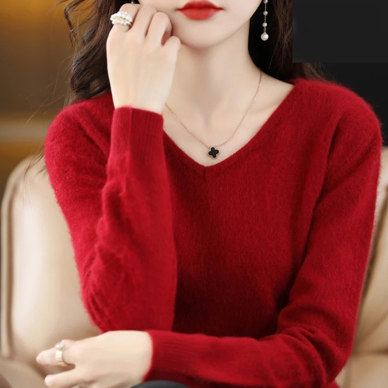 Drune | Cashmere Pullover Damen V-ausschnitt Leichter und Weicher Strickpullover