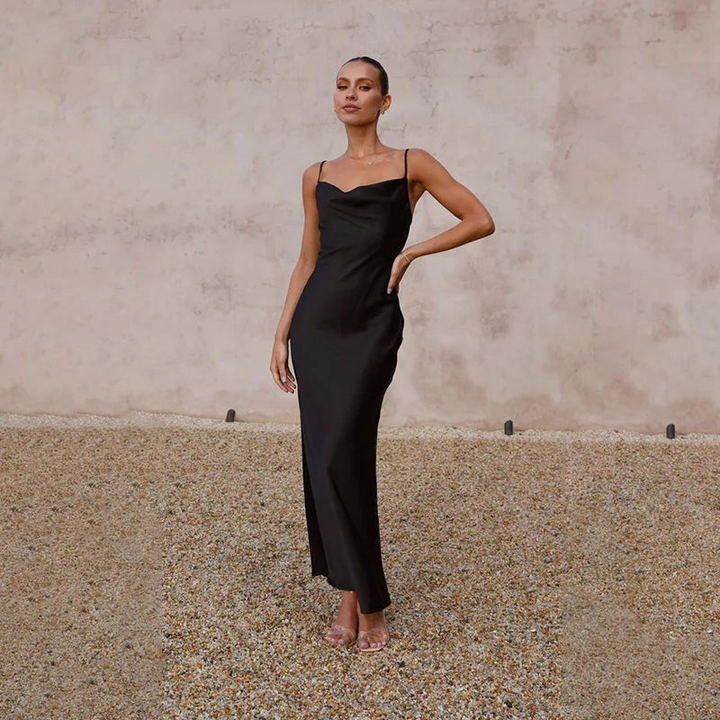 Drune | Zeitlose Satin Damenkleid Mit Offenem Rücken Elegantes Design