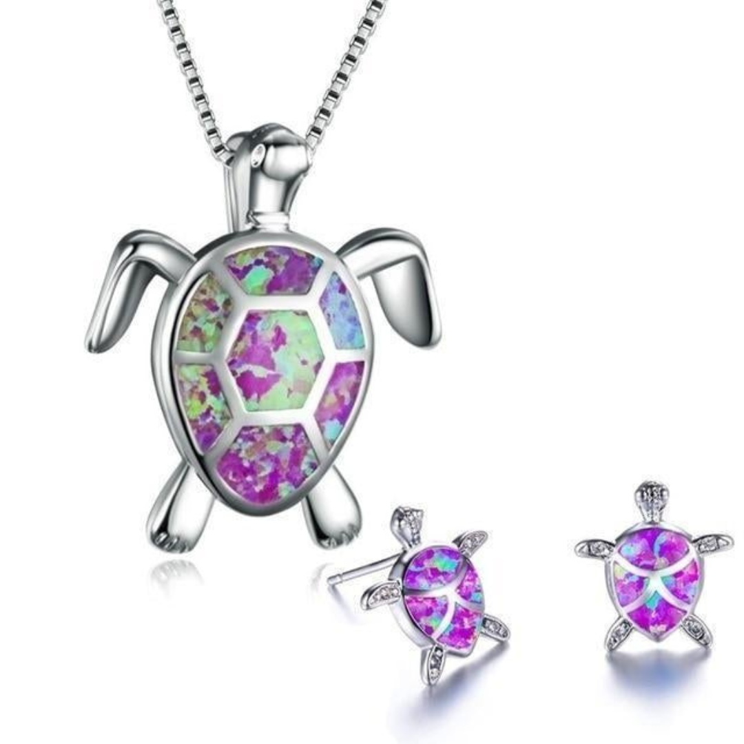 Drune | Schildkröte Halskette + Ohrringe in Opal Und Silber Silber