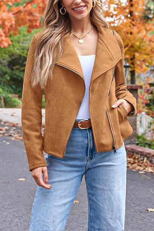 Drune | Mit Reißverschluss, mit Taschen, Fake-Suede-Motorradjacke (in 7 Farben)