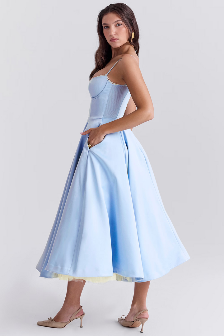 Drune | Luxuriös Ausgestellte Kleid mit Spaghettiträgern für Frauen Hochzeit, Braut und Fest Kasana