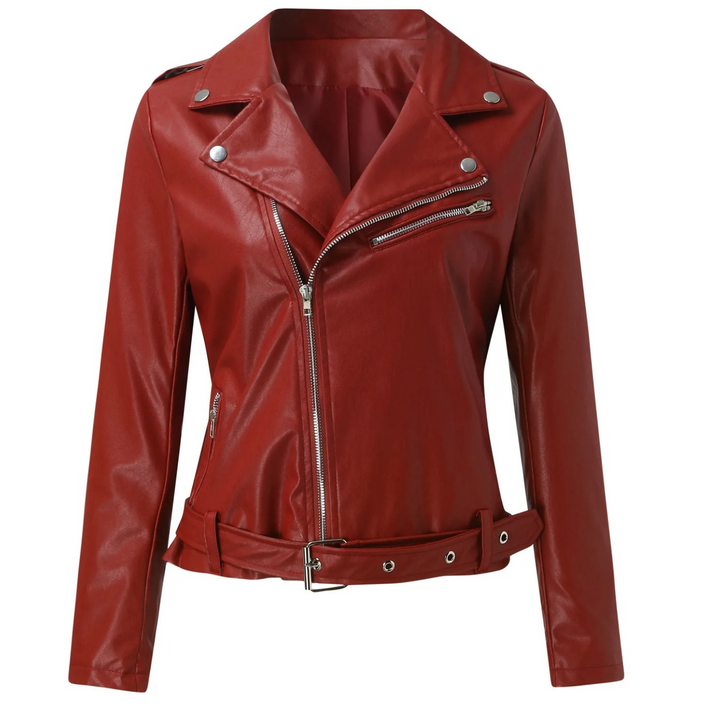 Drune | Jacke Damen Biker Modell mit Gürtel und Reißverschlussdetails
