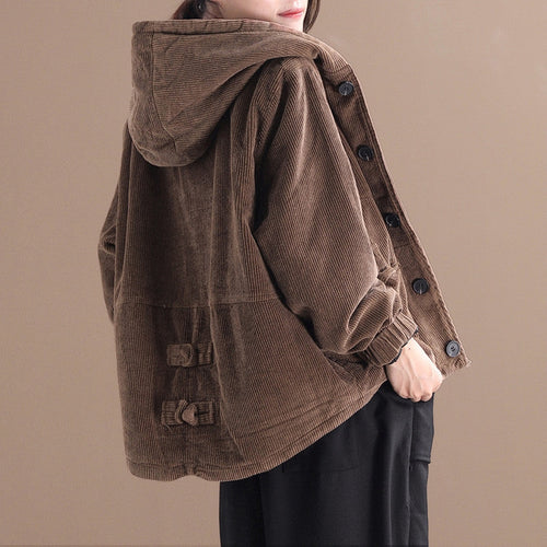 Drune | Lässige kurze Cord-Jacke mit Kapuze für Frauen
