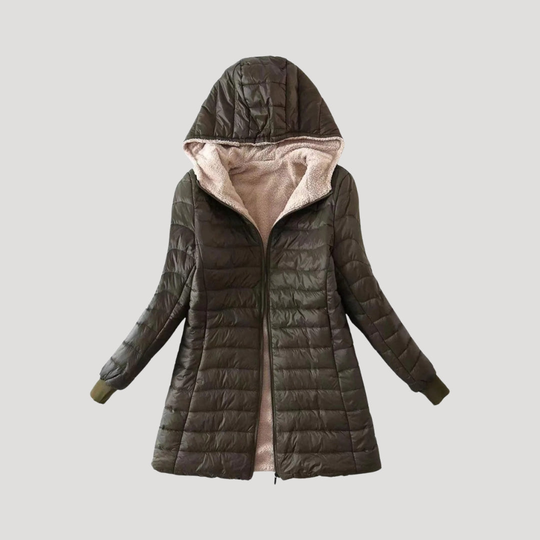 Drune | Damen lange Pufferjacke Wintermantel mit Kapuze