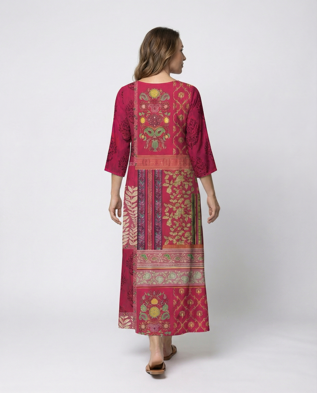 Damen Boho-Kaftan-Kleid mit Fließendem Stoff & Beinschlitz Drune