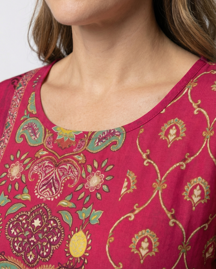 Damen Boho-Kaftan-Kleid mit Fließendem Stoff & Beinschlitz Drune